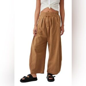 Free People Cool Harbor Wide Leg Pants in Camel - Large, 10 12 14 - 100% cotton